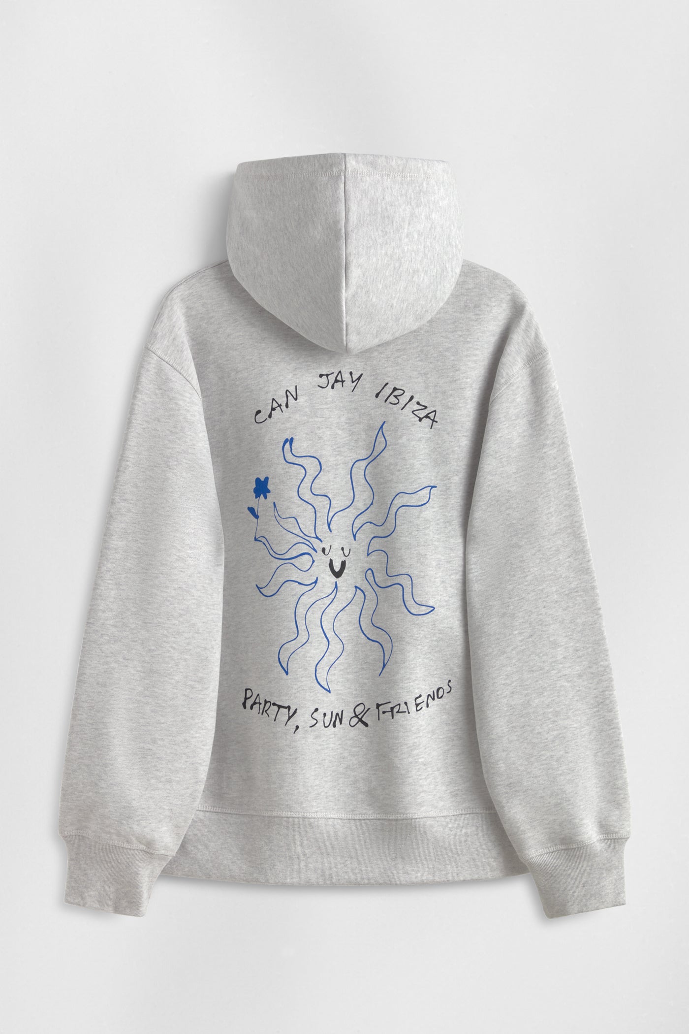 can jay neutrale ibiza graphic hoodie crafted from 100% certified organic cotton and a grey garment-dyed finish.