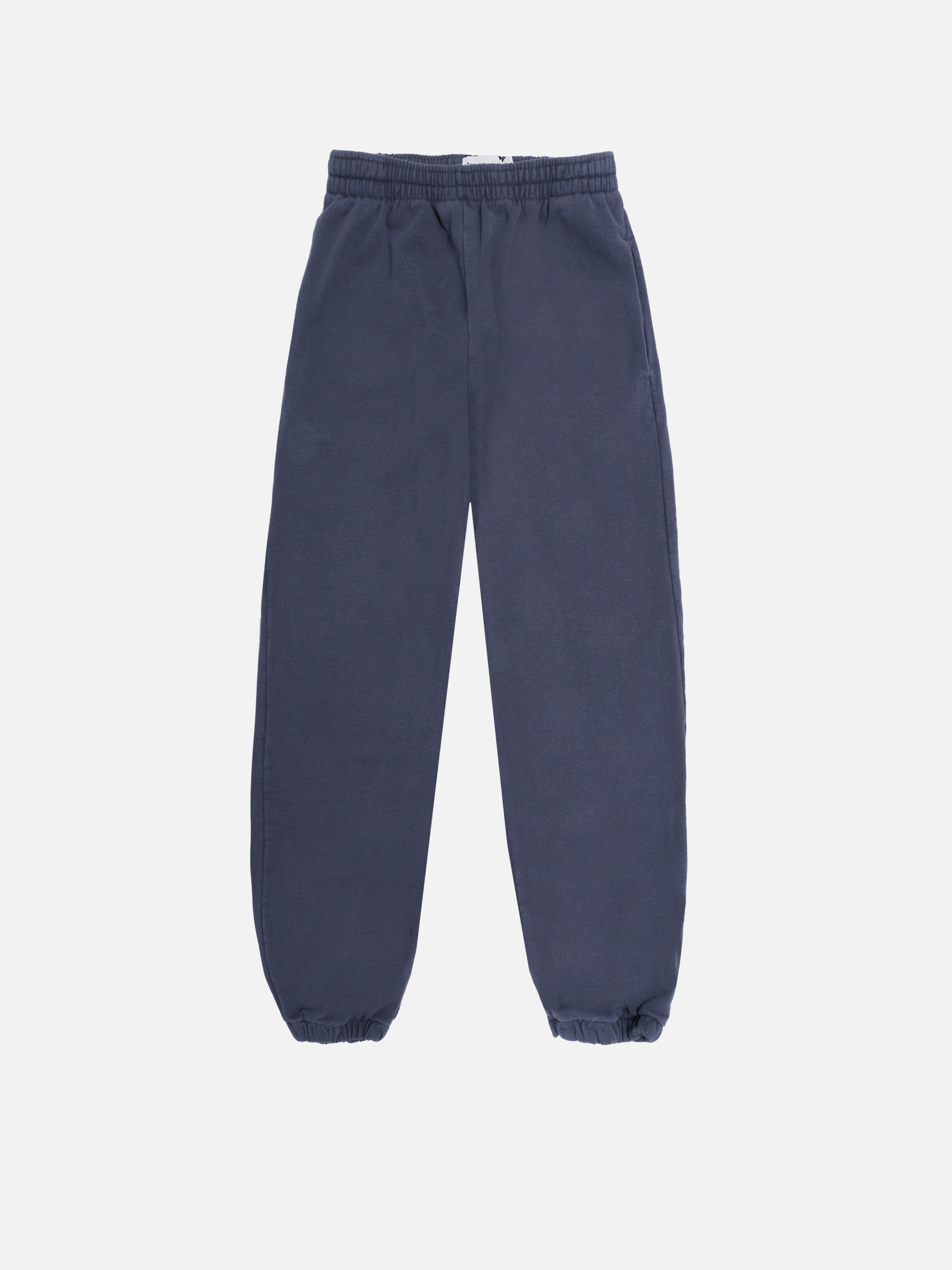 Navy soft pants with a relaxed fit, elastic waistband, and adjustable drawstring for comfort. Crafted from a blend of organic cotton and recycled polyester.